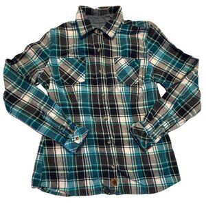 Legendary Whitetails Shirt Women Size Med Flannel Fitted Long Sleeve Blue/Green
